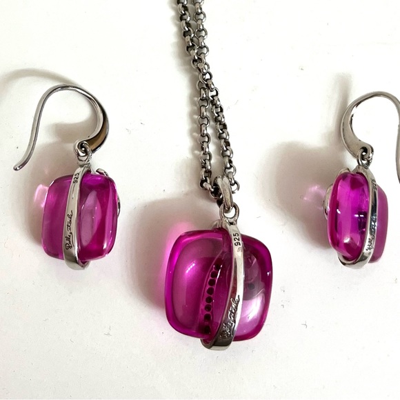 Belle Etoile Pink and Sterling Silver Necklace and Earring Set - Picture 2 of 4
